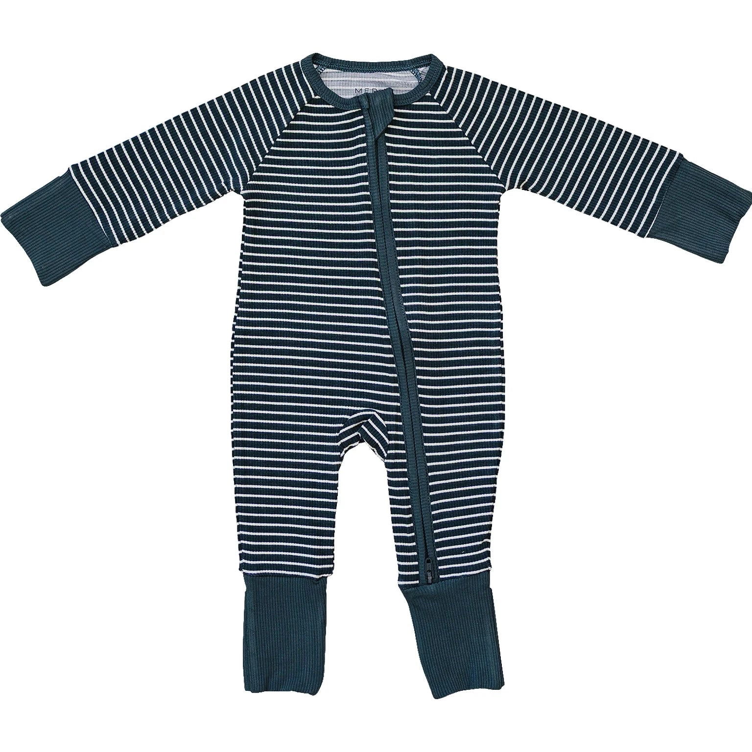Ribbed Bamboo Zipper Pajama - Navy Stripes