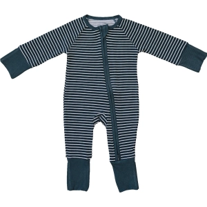 Ribbed Bamboo Zipper Pajama - Navy Stripes