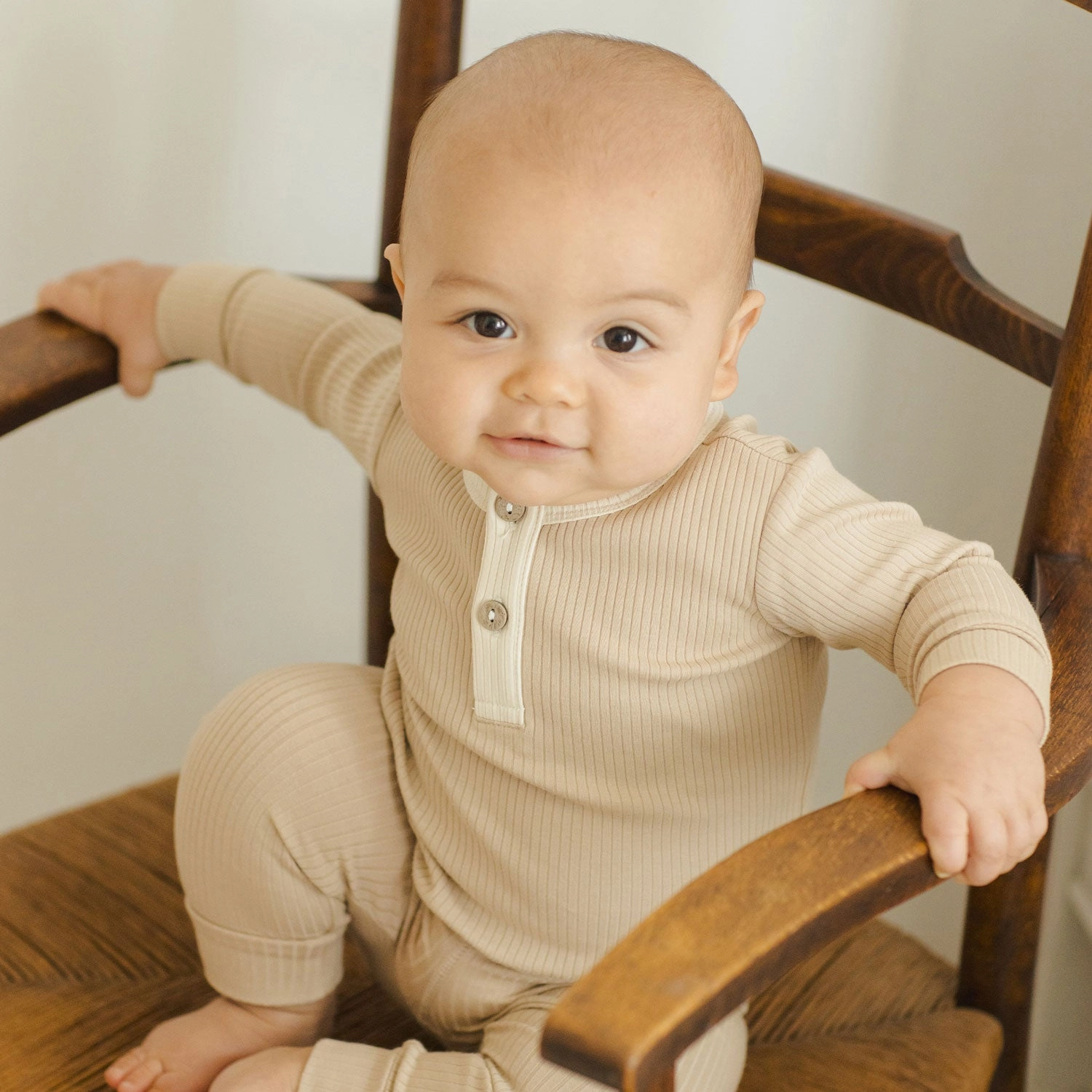 Ribbed Henley - Latte - FINAL SALE
