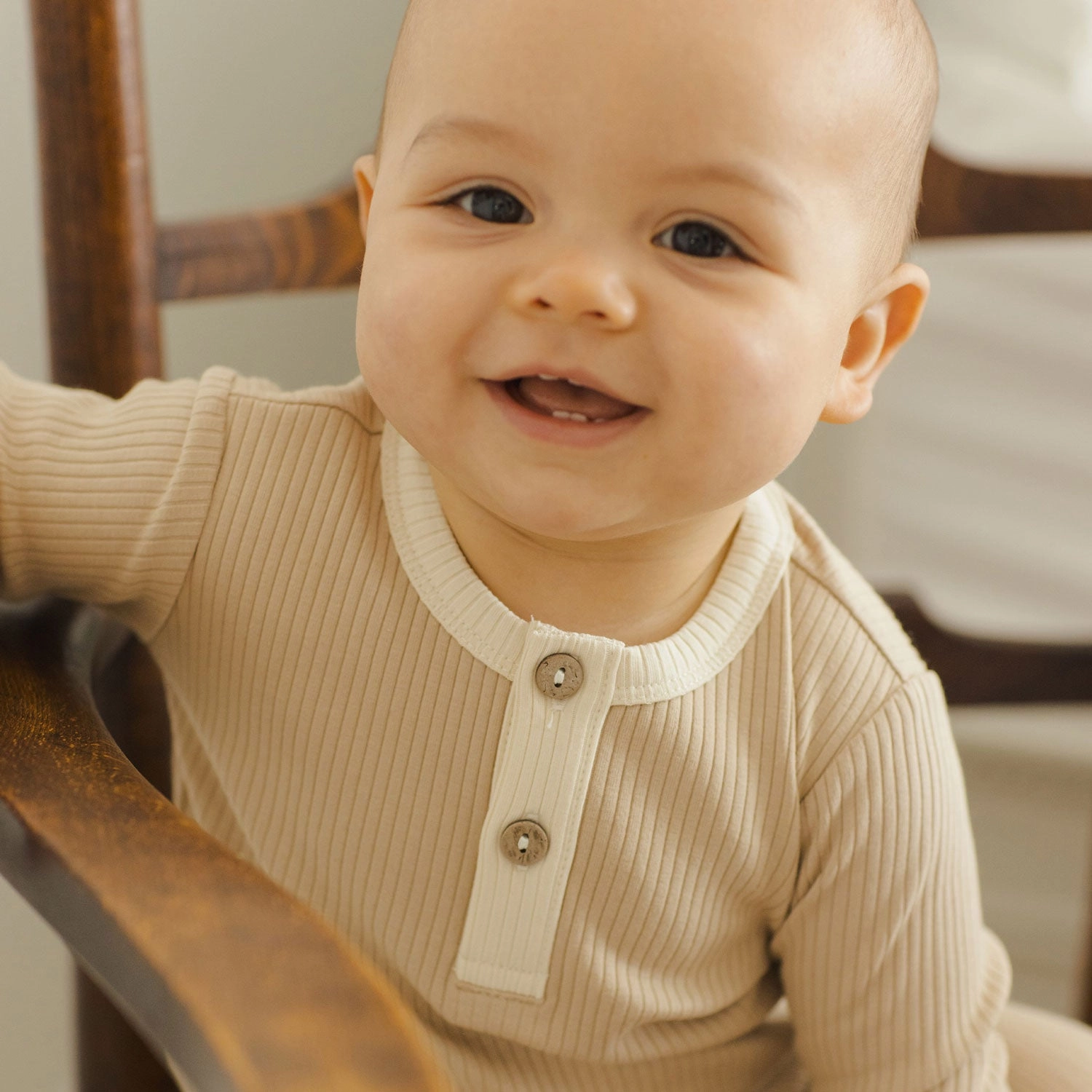 Ribbed Henley - Latte - FINAL SALE