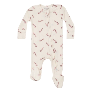 Ribbed Modal 2 Way Zipper Footie - Candy Canes Rib - Cream