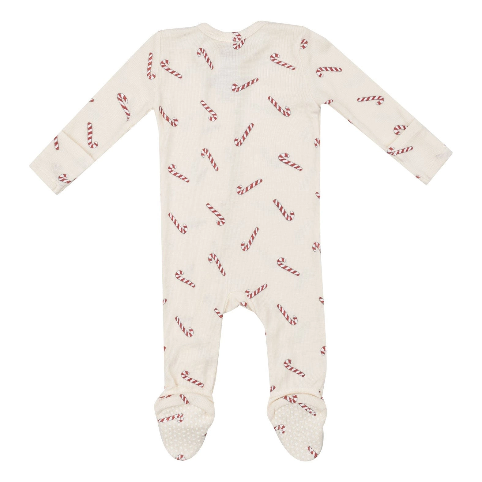 Ribbed Modal 2 Way Zipper Footie - Candy Canes Rib - Cream