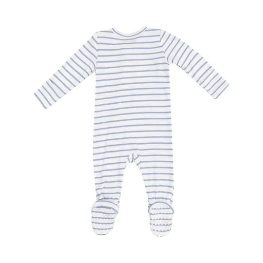 Ribbed Modal 2 Way Zipper Footie - French Stripe Dusty Blue