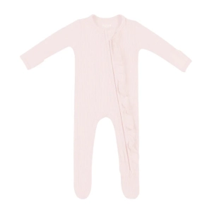 Ribbed Ruffle Zipper Footie - Blush