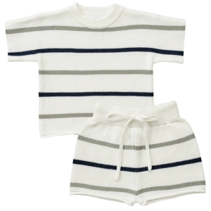 Sage   Navy Stripe Knit Short Set