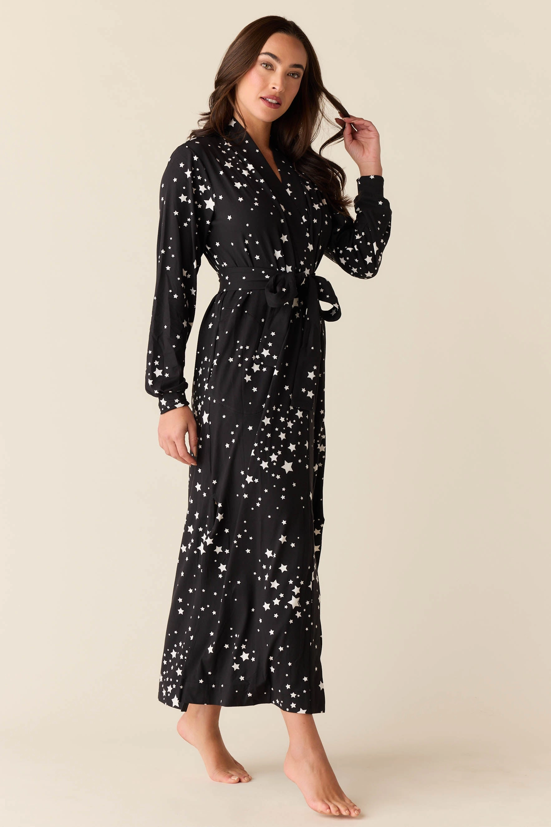 Skyler Banded Long Robe | Black Stars