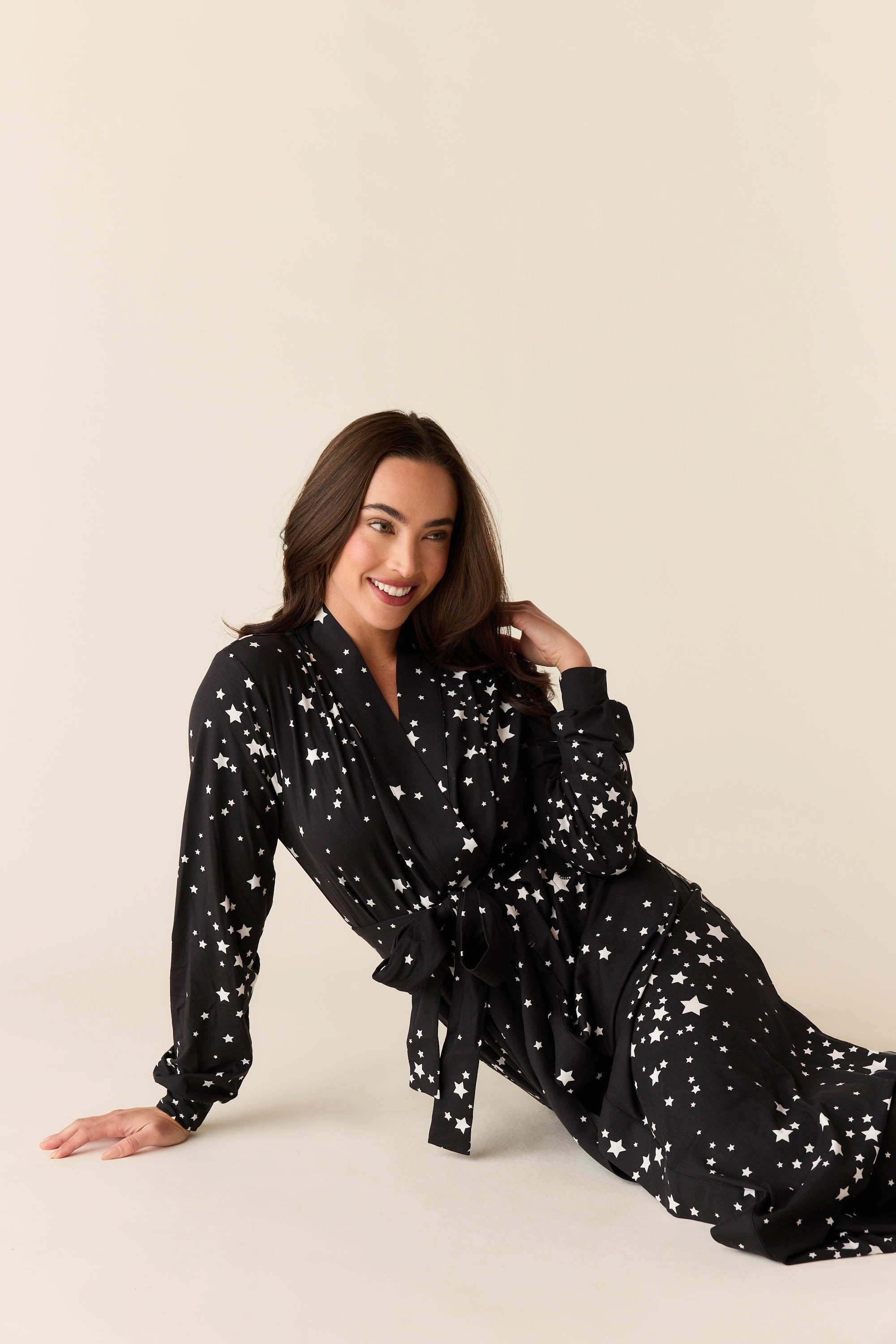Skyler Banded Long Robe | Black Stars