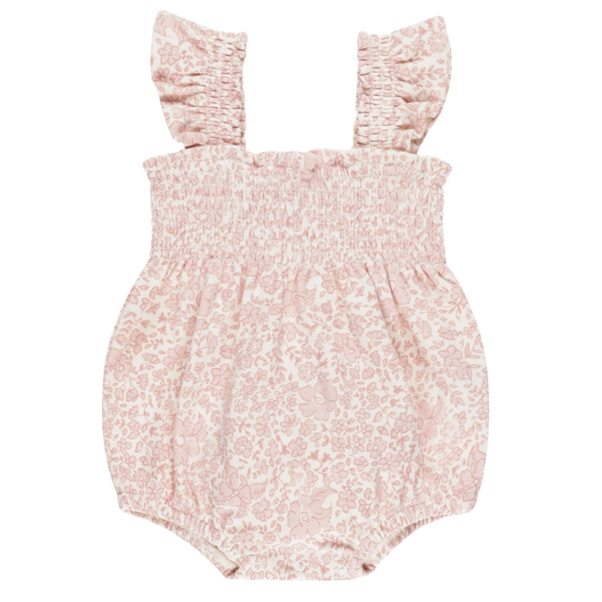 Smocked Ruffle Sleeve Romper - Pink Blossom