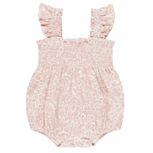 Smocked Ruffle Sleeve Romper - Pink Blossom
