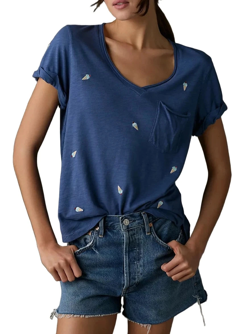 TLA  V-Neck Tee Shirt with Pocket and Plus