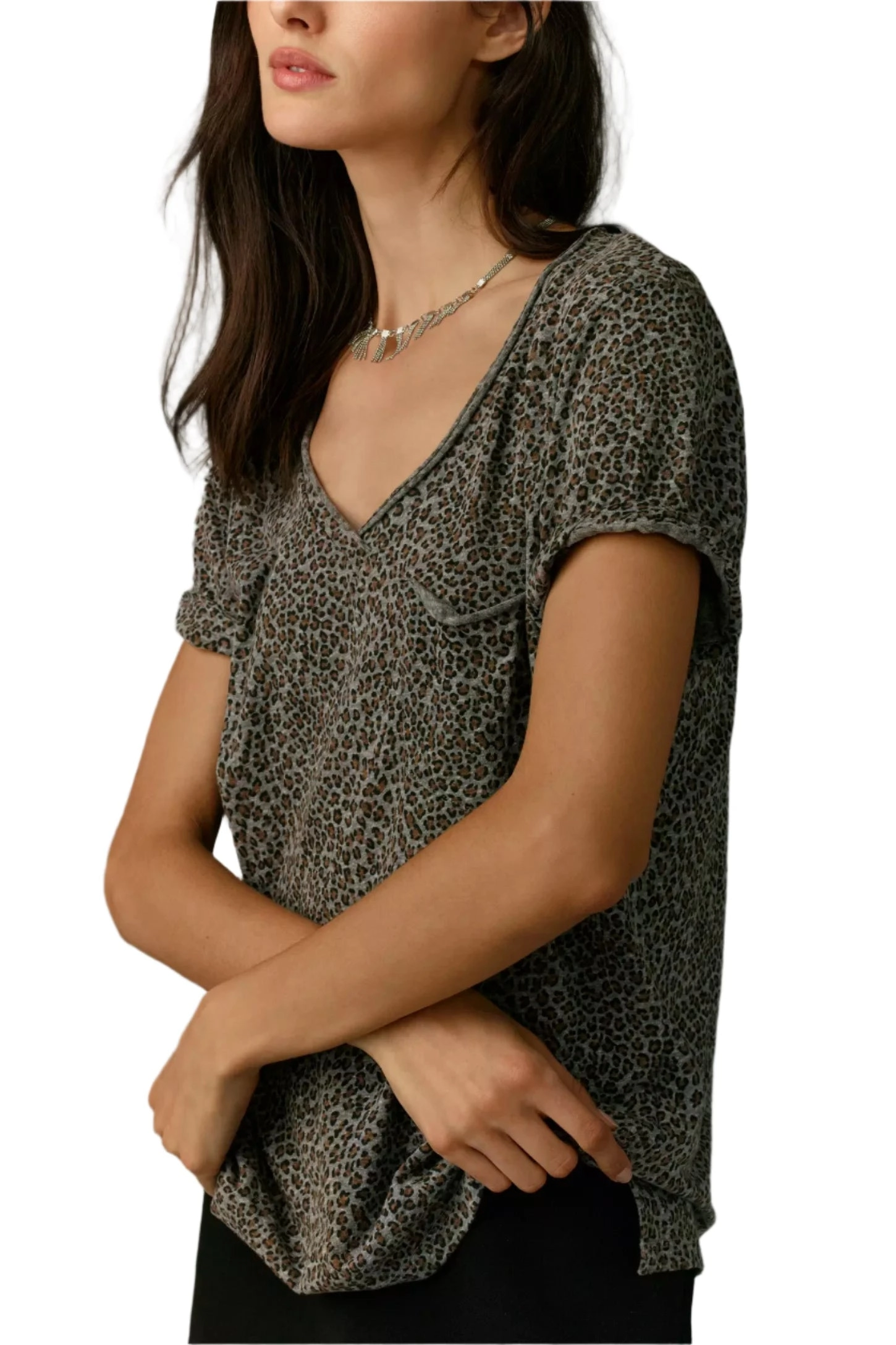 TLA  V-Neck Tee Shirt with Pocket and Plus