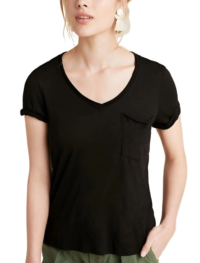 TLA  V-Neck Tee Shirt with Pocket and Plus