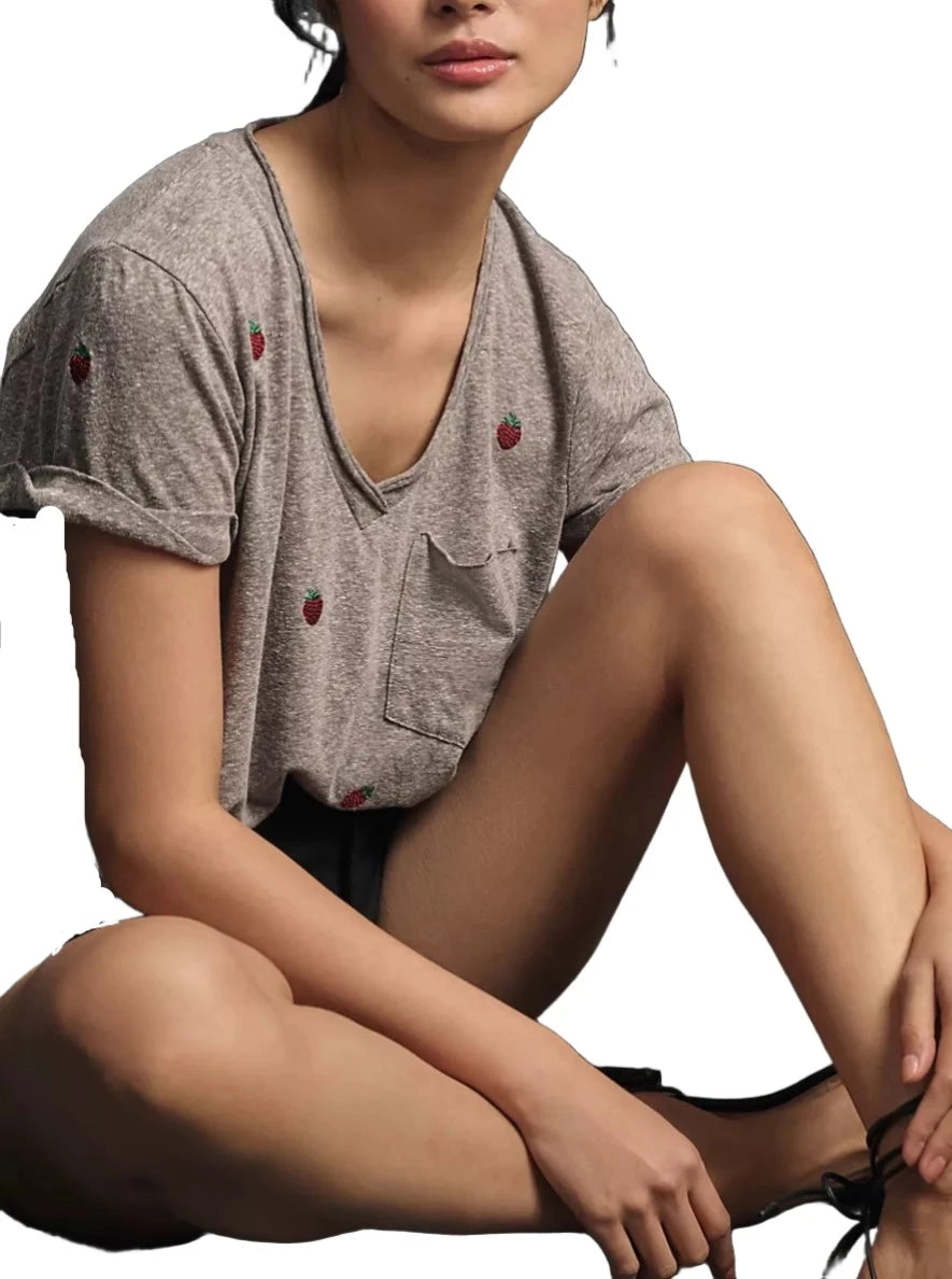 TLA  V-Neck Tee Shirt with Pocket and Plus