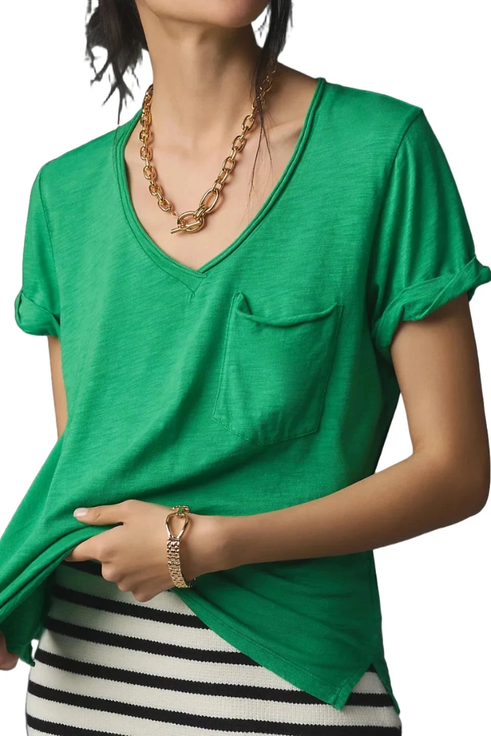 TLA  V-Neck Tee Shirt with Pocket and Plus