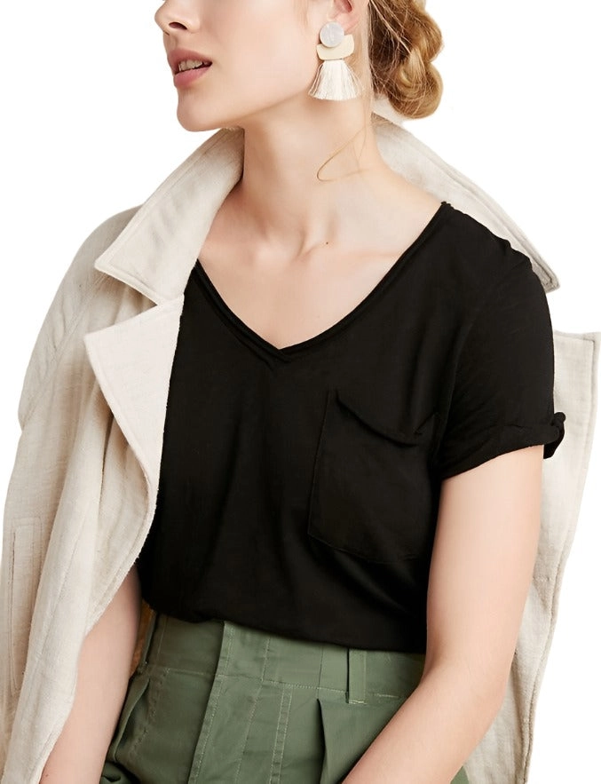 TLA  V-Neck Tee Shirt with Pocket and Plus