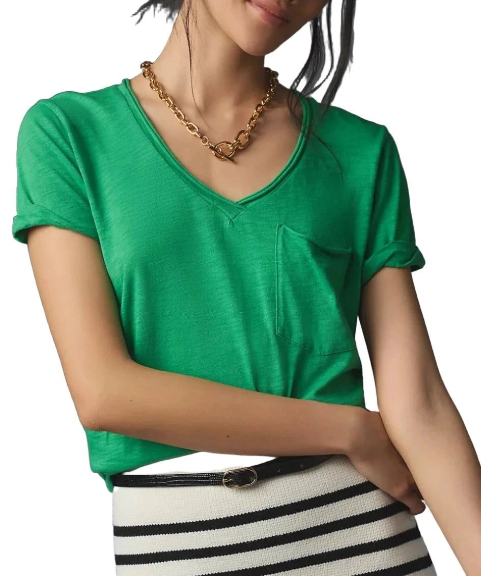 TLA  V-Neck Tee Shirt with Pocket and Plus