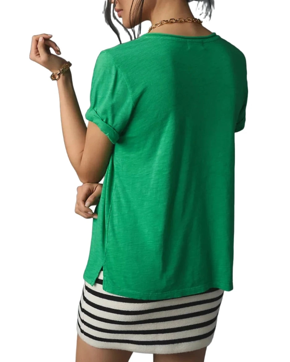 TLA  V-Neck Tee Shirt with Pocket and Plus