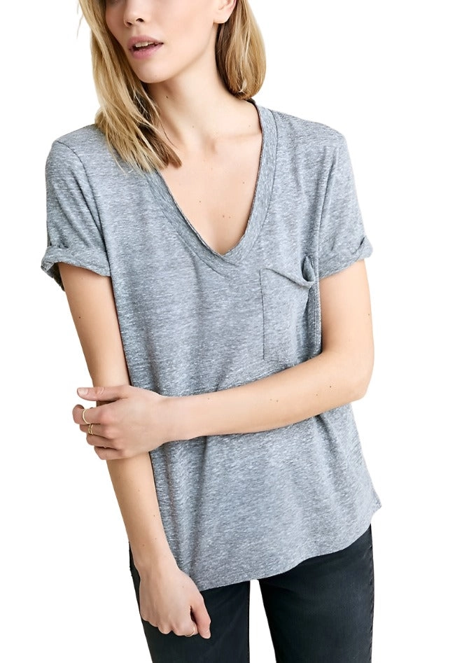 TLA  V-Neck Tee Shirt with Pocket and Plus
