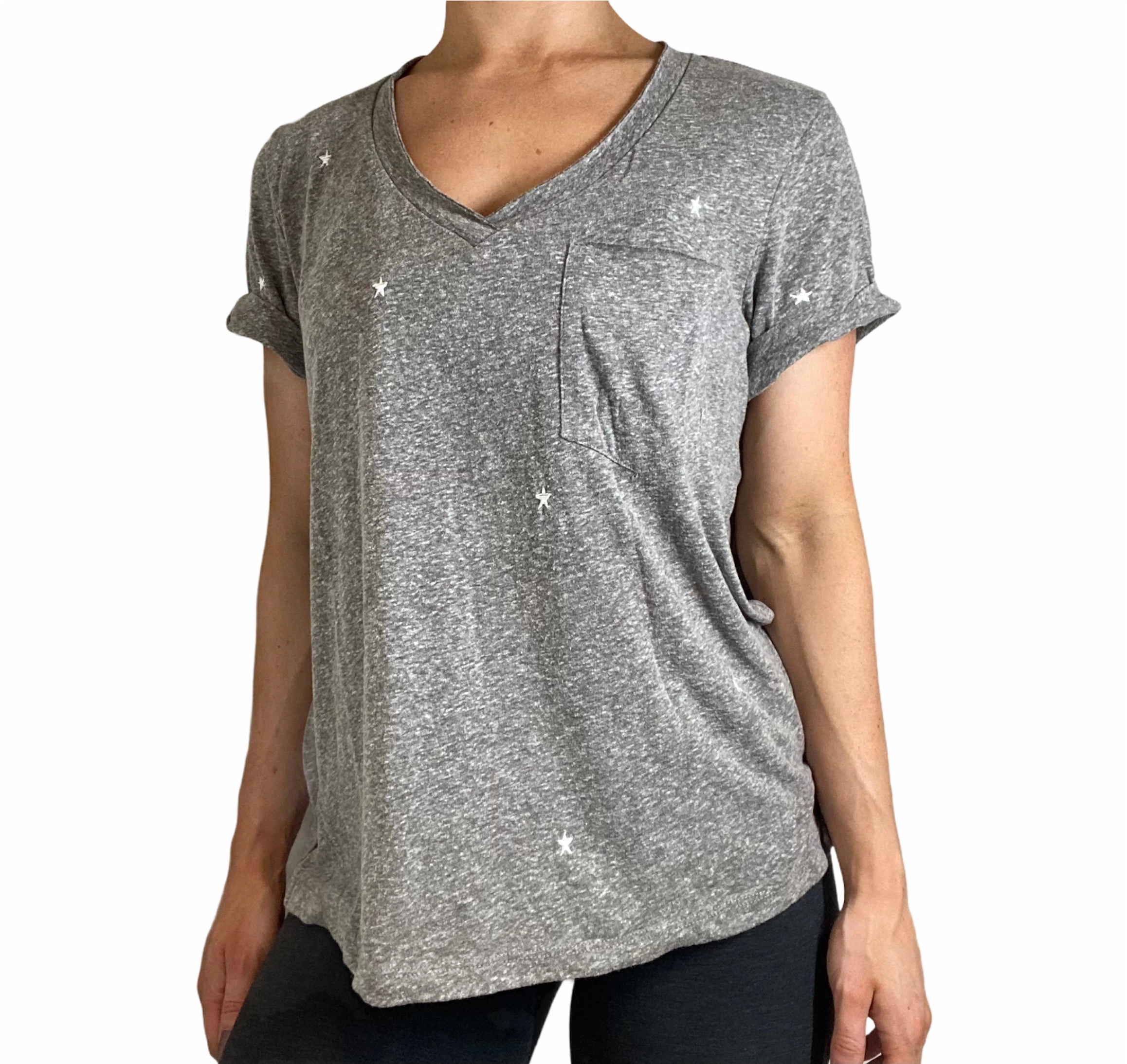 TLA  V-Neck Tee Shirt with Pocket and Plus