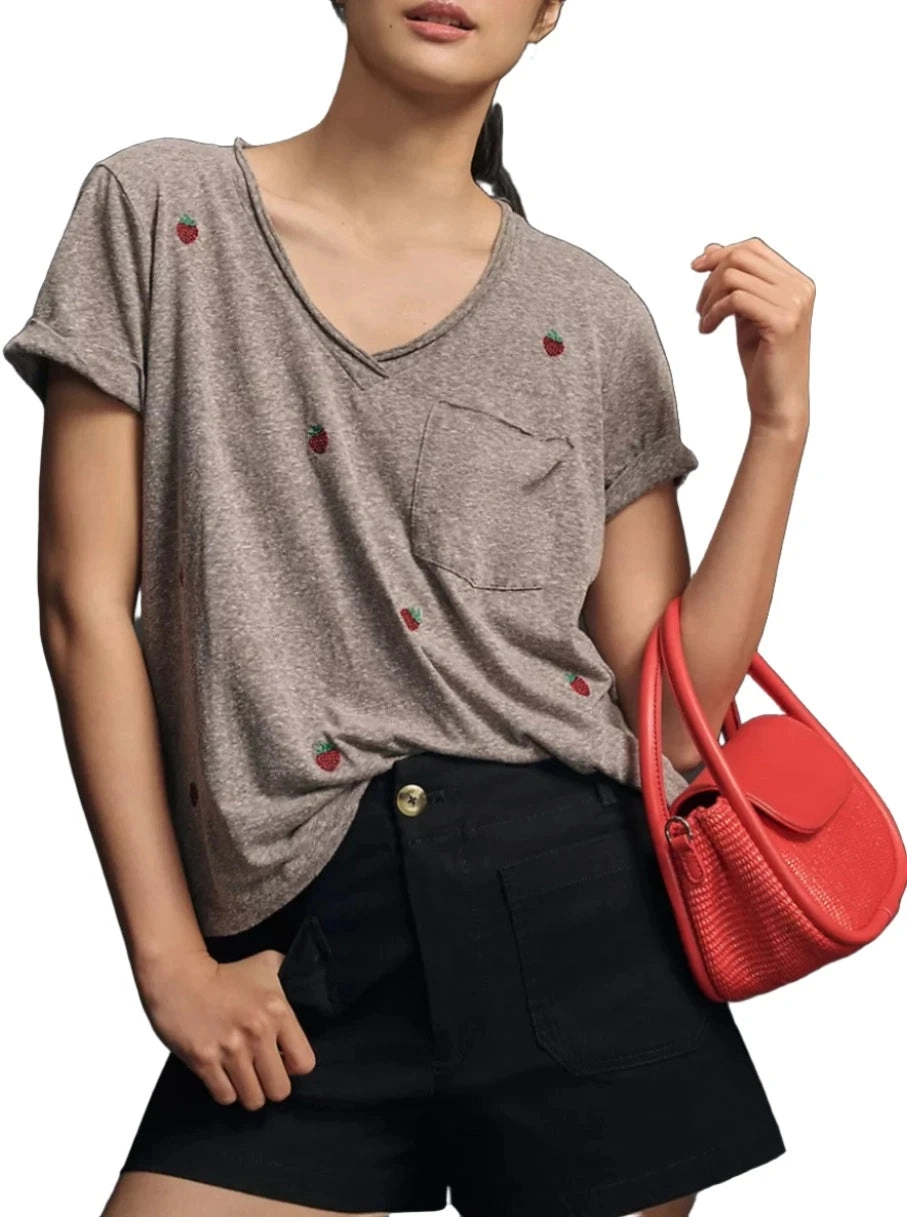 TLA  V-Neck Tee Shirt with Pocket and Plus