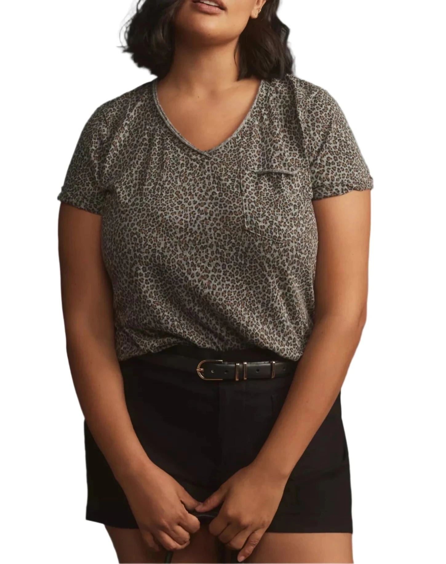 TLA  V-Neck Tee Shirt with Pocket and Plus