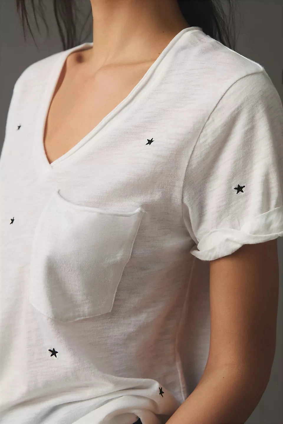 TLA  V-Neck Tee Shirt with Pocket and Plus
