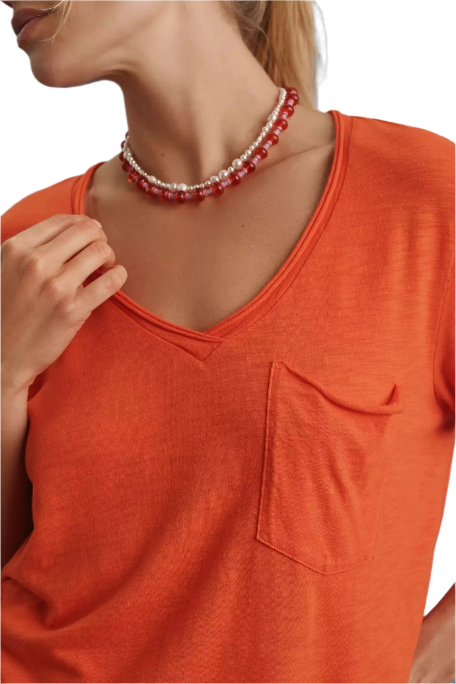 TLA  V-Neck Tee Shirt with Pocket and Plus