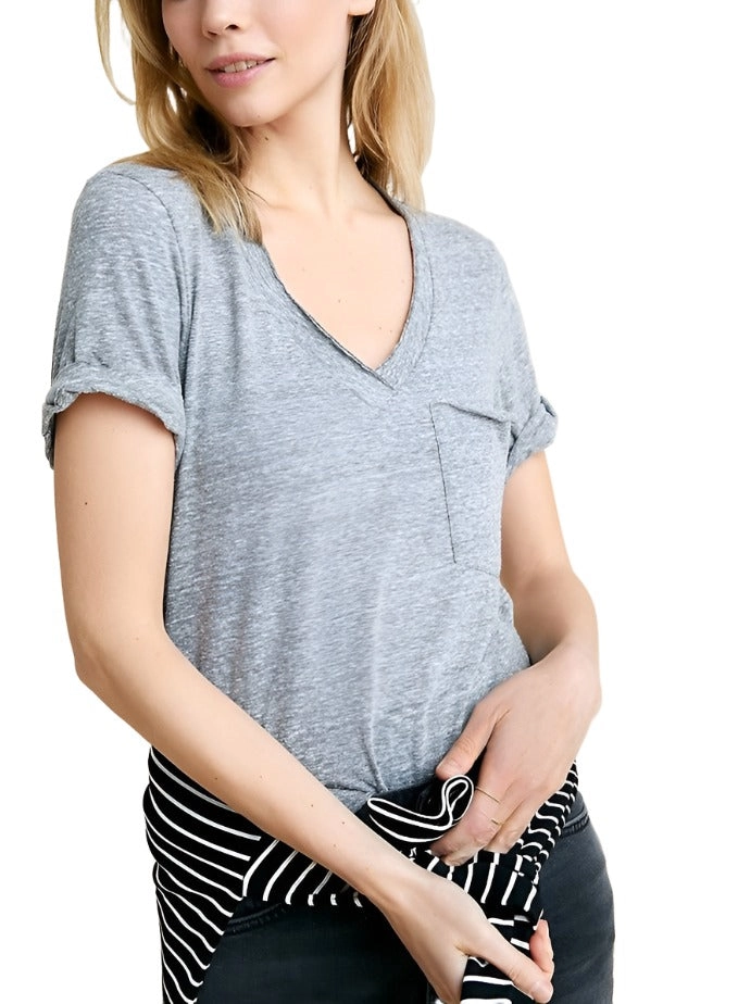 TLA  V-Neck Tee Shirt with Pocket and Plus