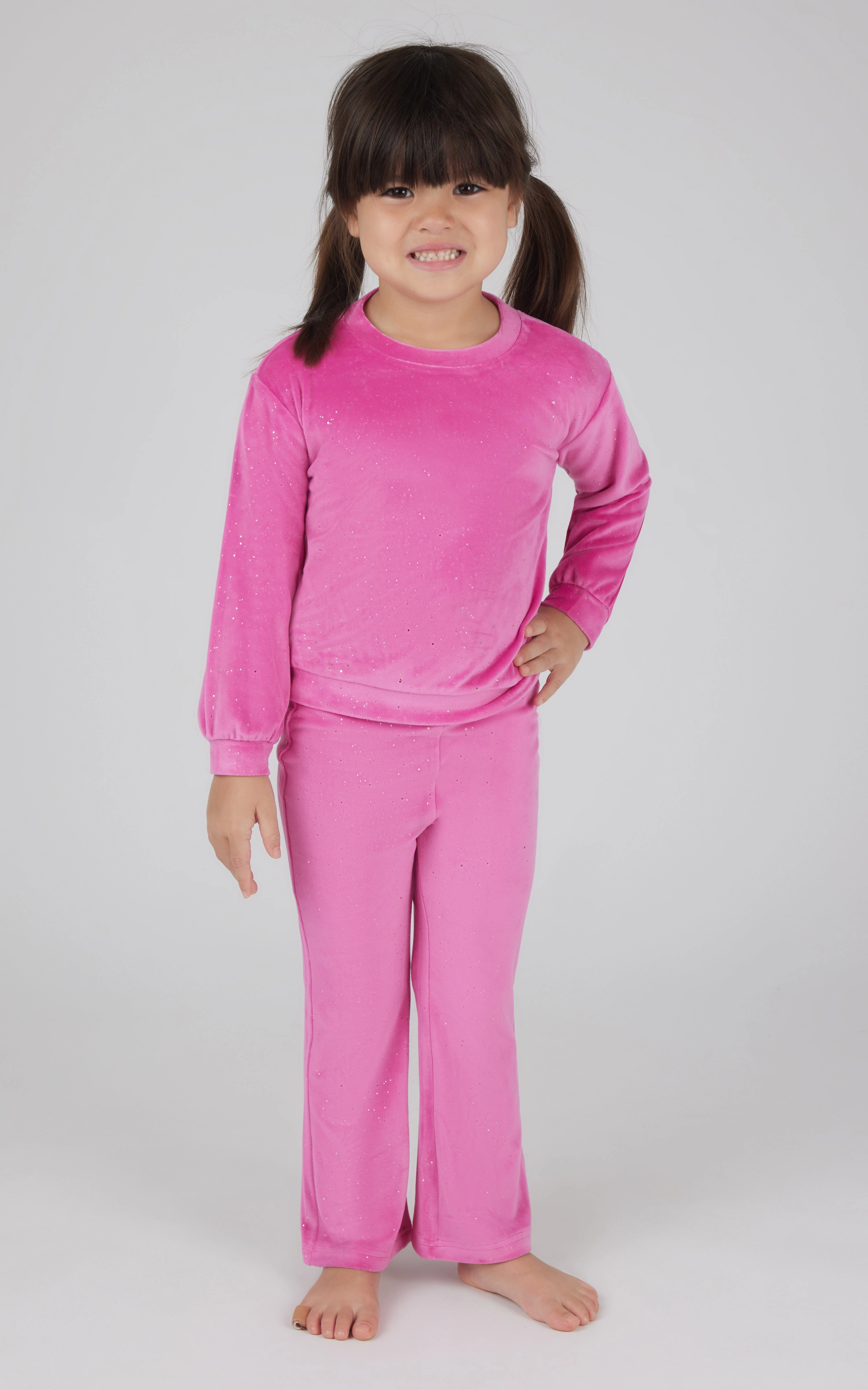 Toddler 2 PC Speckled Velour Crew Neck Top and Flared Leg Pant