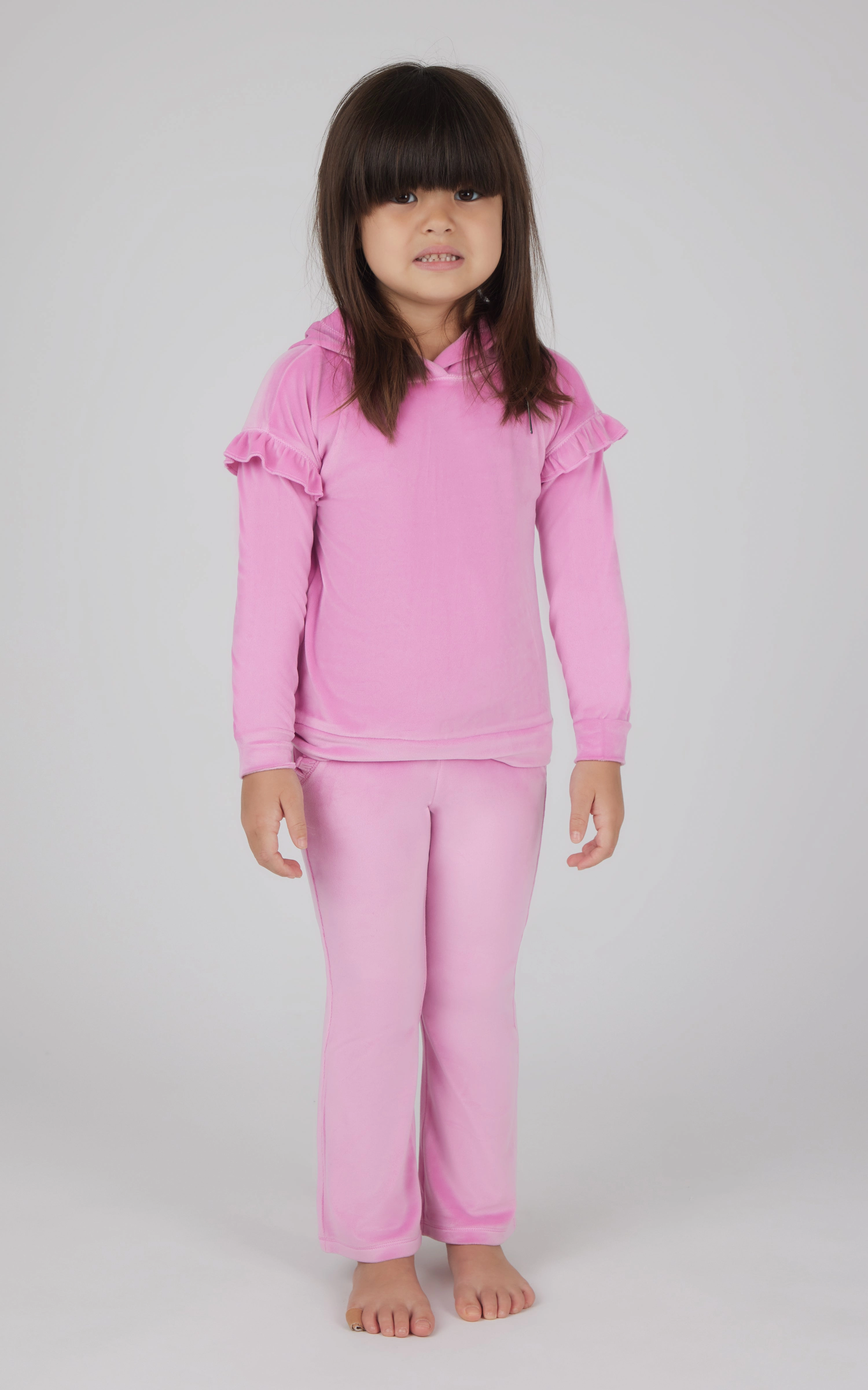 Toddler Girls 2 PC Velour Ruffle Hoodie and Flare Leg Pant Set