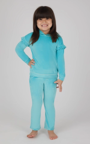 Toddler Girls 2 PC Velour Ruffle Hoodie and Flare Leg Pant Set