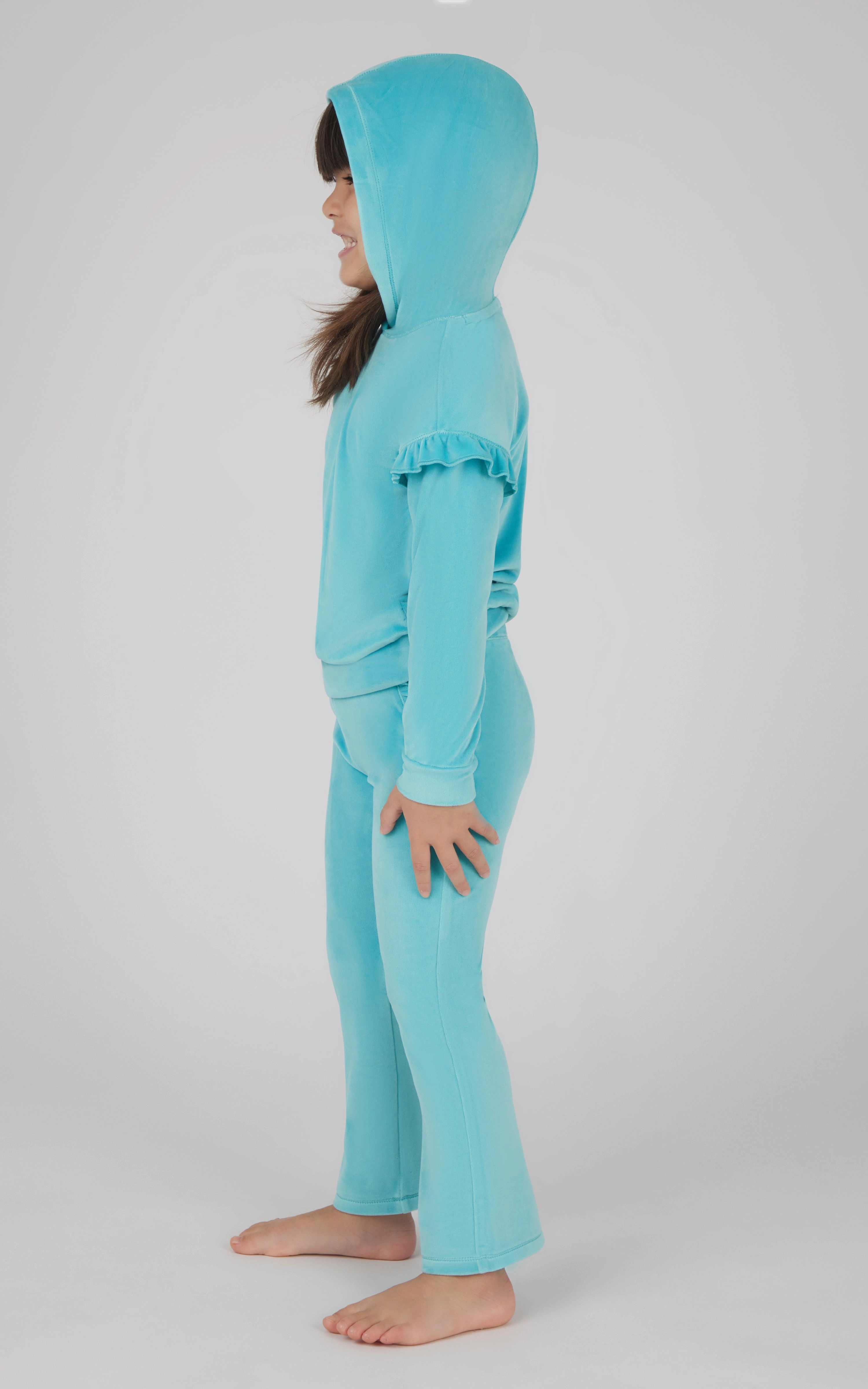 Toddler Girls 2 PC Velour Ruffle Hoodie and Flare Leg Pant Set