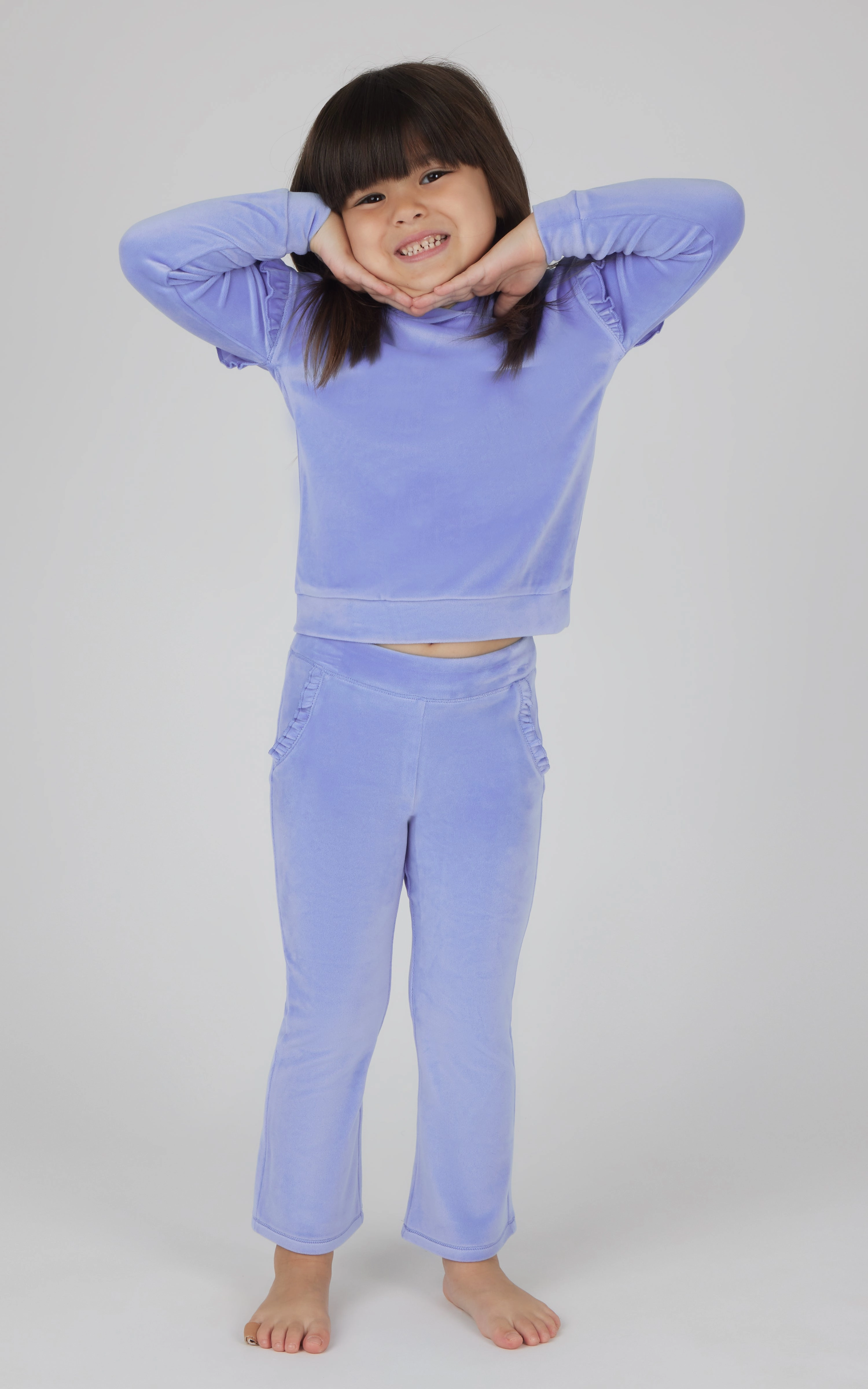 Toddler Girls 2 PC Velour Ruffle Hoodie and Flare Leg Pant Set