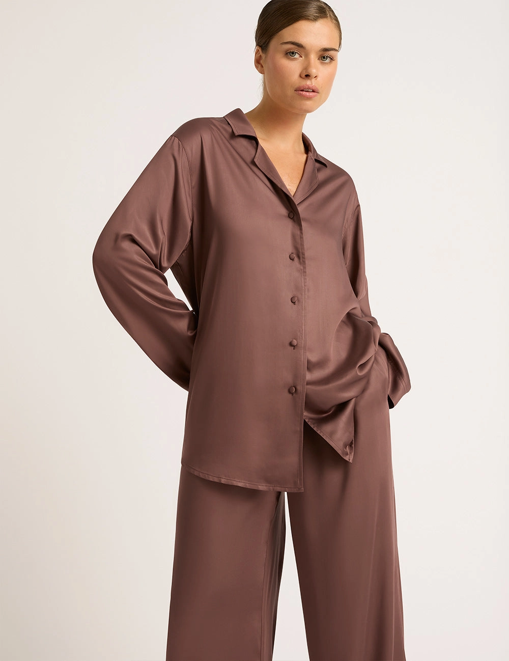 Vegan Silk Long Sleeve Shirt - Garnet