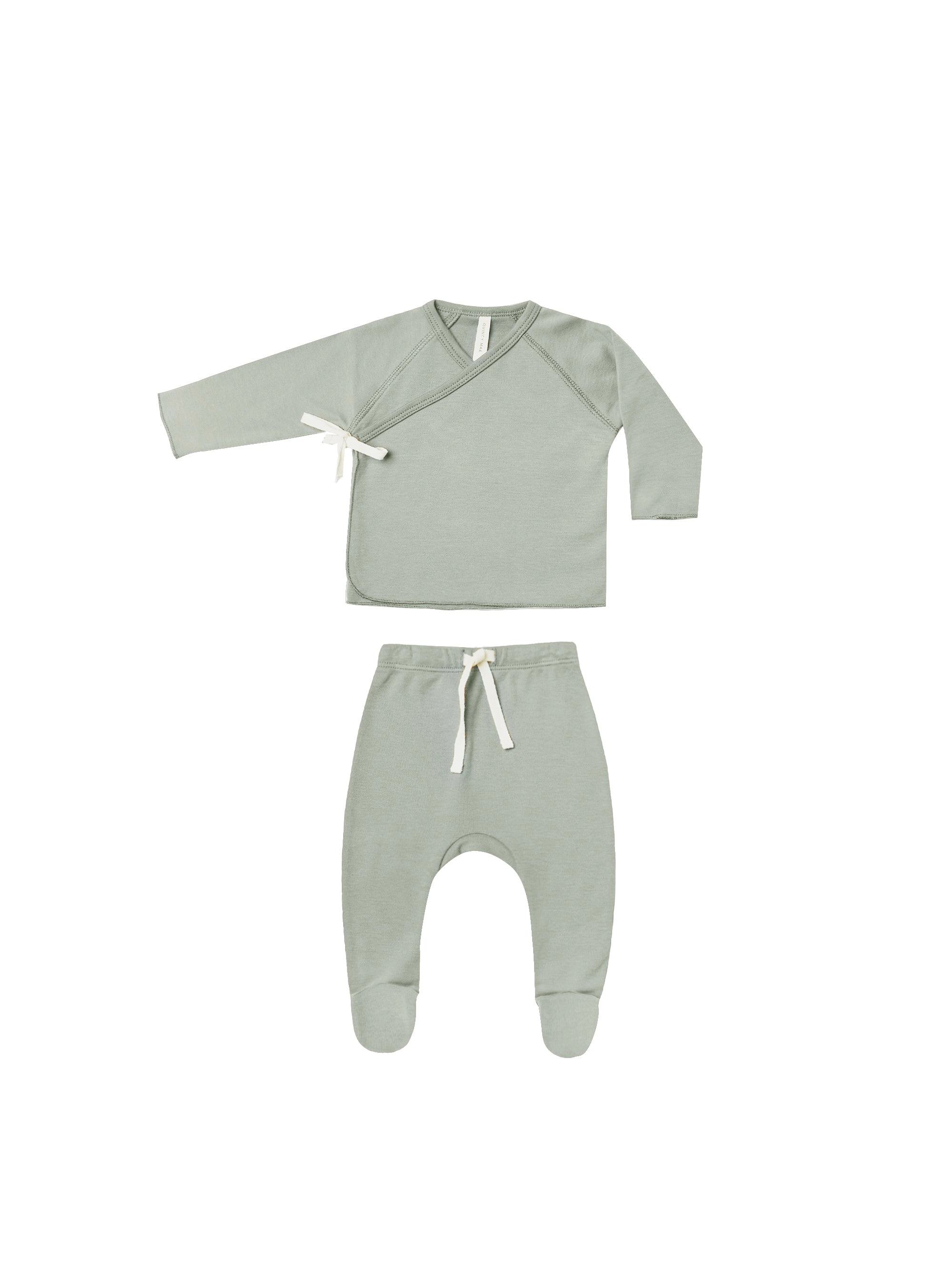 Wrap Top   Footed Pant Set - Sage
