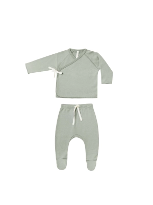 Wrap Top   Footed Pant Set - Sage