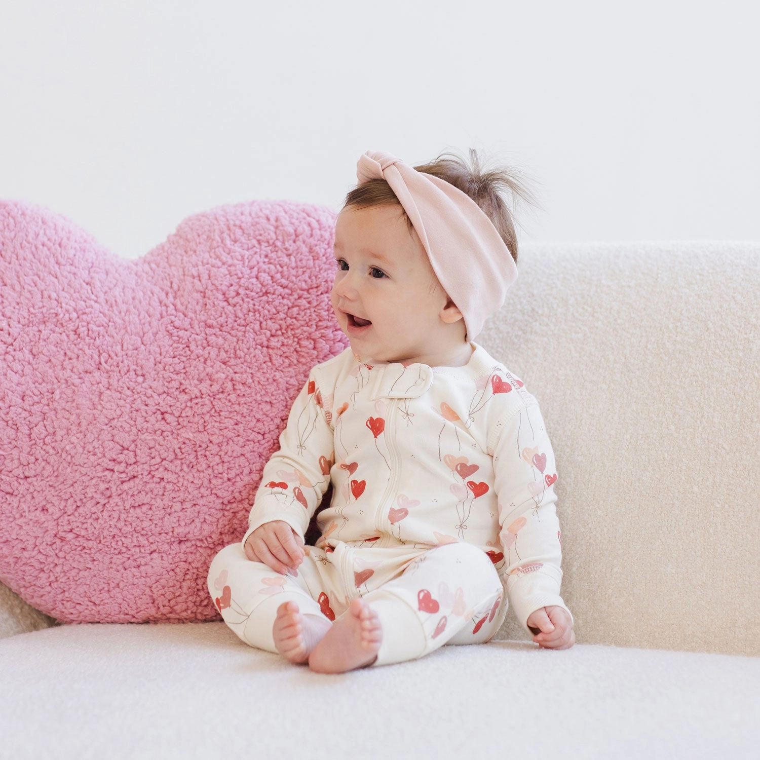 Zip Long Sleeve Sleeper - Heart Balloons - Ivory