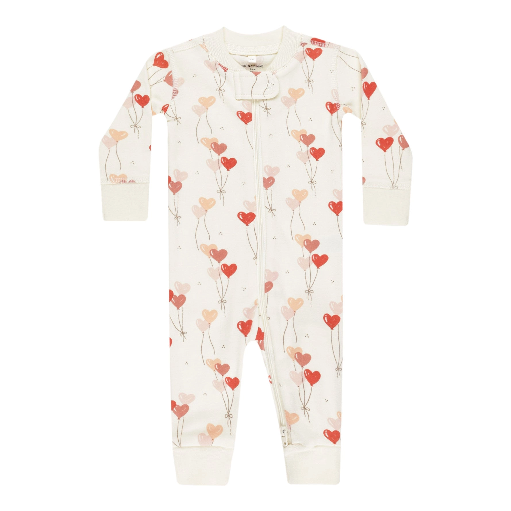 Zip Long Sleeve Sleeper - Heart Balloons - Ivory
