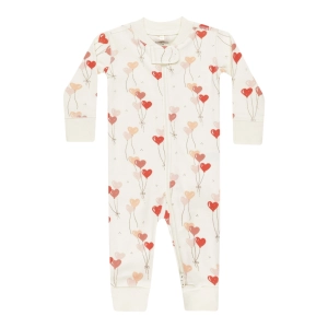 Zip Long Sleeve Sleeper - Heart Balloons - Ivory