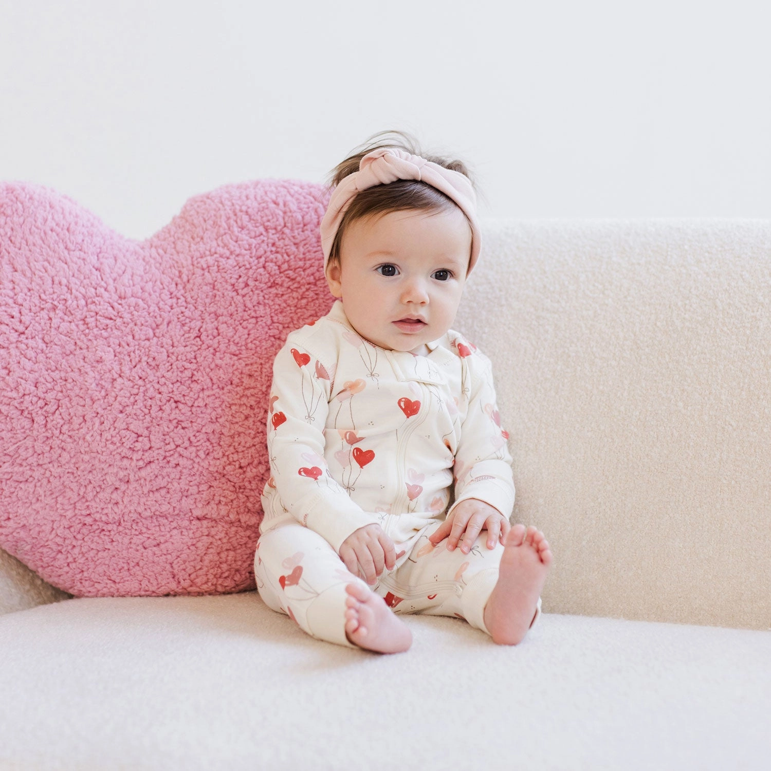 Zip Long Sleeve Sleeper - Heart Balloons - Ivory